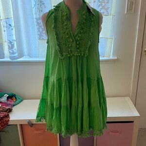 Vibrant Green Lace-Trimmed Mini Dress